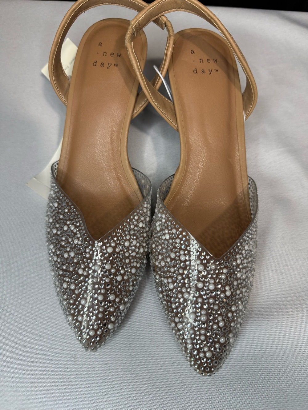 a new day Crystal & Pearl Embellished Pointed-Toe Slingback w/ 2” Heel - NEW!